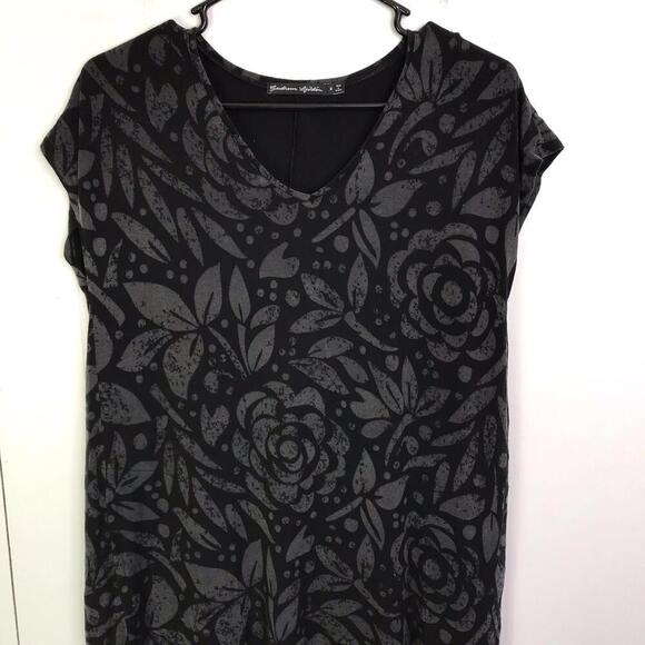 Gundrun Sjoden Dress Womens M Dark Florals Cap Sleeve V Neck Stretchy Casual - Picture 3 of 7